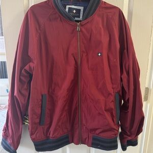 Men's Burgundy Bomber Jacket with Navy Trim